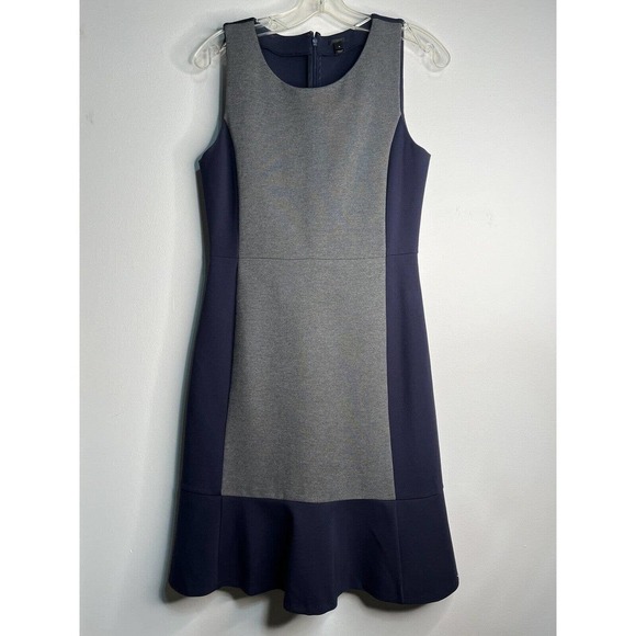 J Crew Sleeveless Fit n Flare Dress Size 4 Two Tone Blue Gray Zipup Back Stretch - Picture 1 of 8